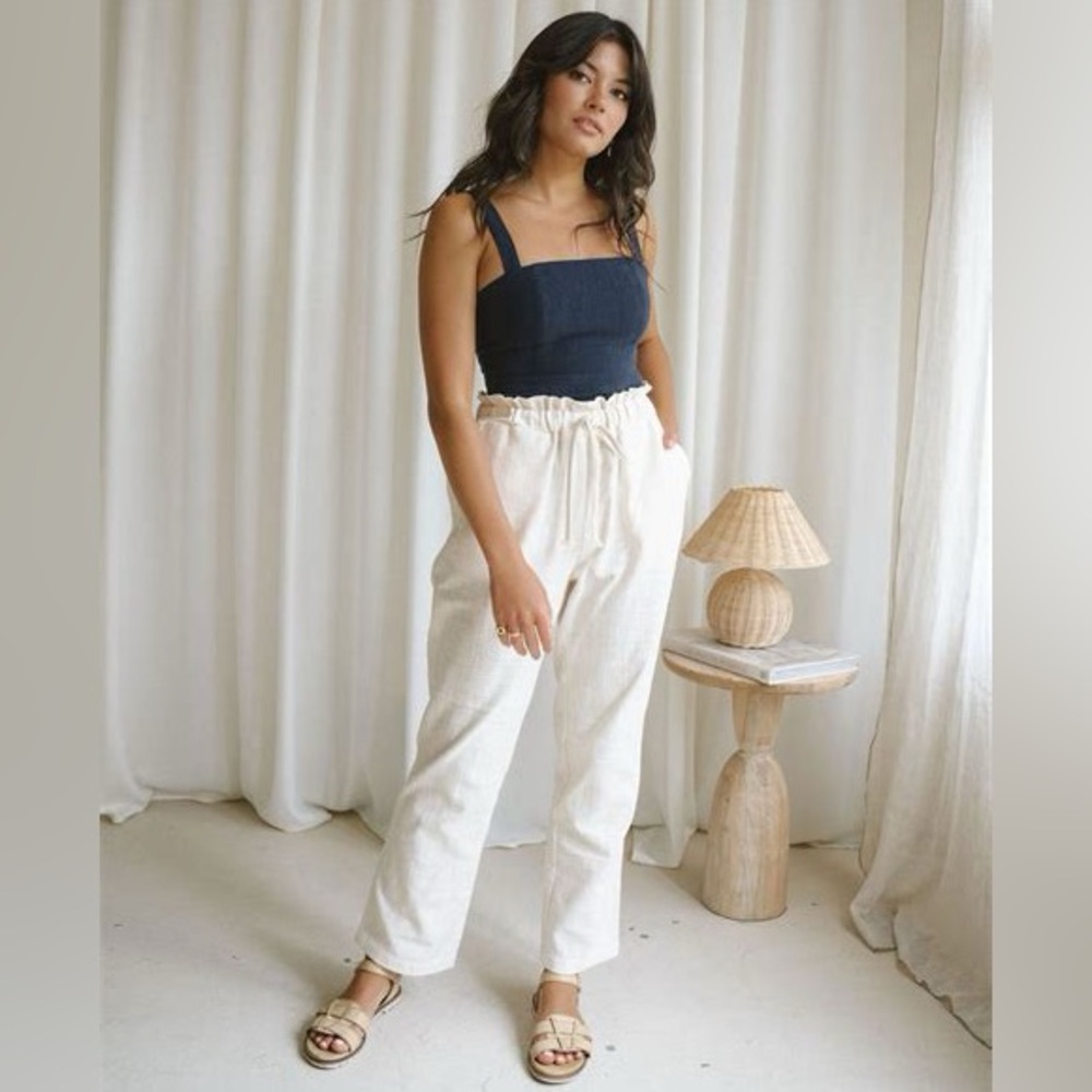 NWOT Cruz paper bag waist pants wheat 100% natural fibers large extra large slow
